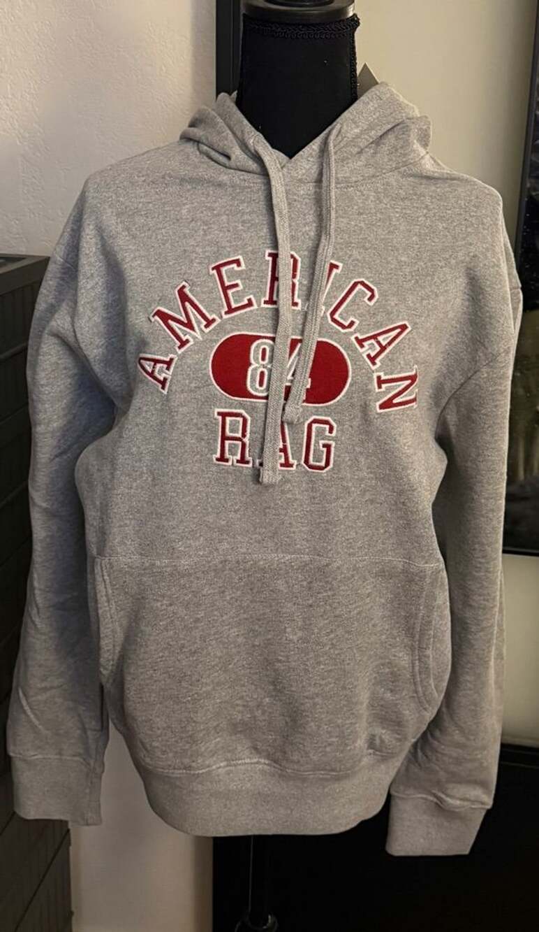 American Rag 84 Grey Embroidered Logo Hoodie